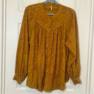 Vtg Free People Textured Mustard Yellow Can’t Stop Dreaming Tunic